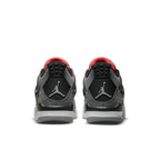 Rear view of Jordan 4 Retro Infrared (GS) showing the black and gray design with red accents and Jumpman logo.