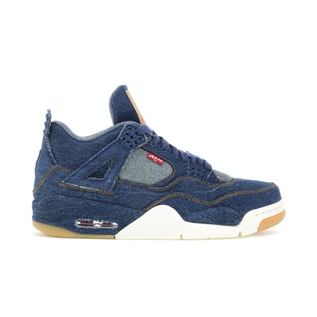 Air Jordan 4 Retro Levi in blue denim, featuring iconic Levi's label and details, perfect for sneaker collectors.