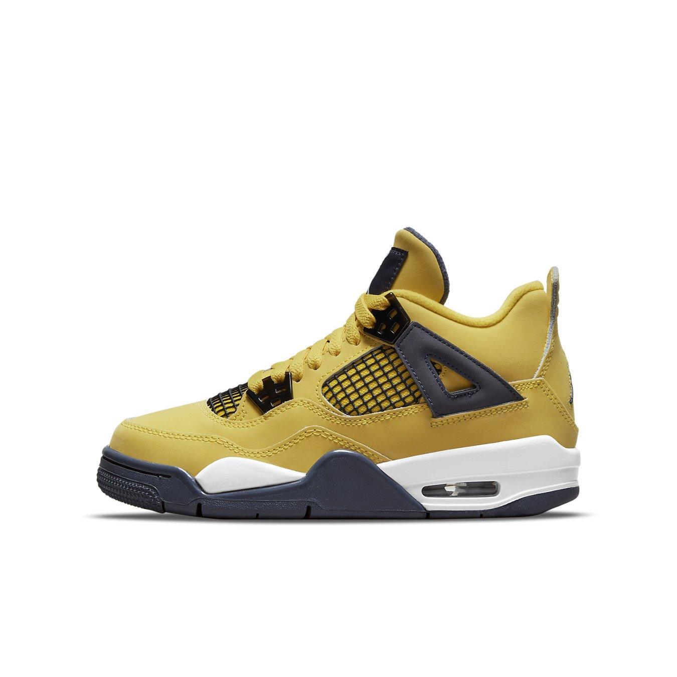 Air Jordan 4 Retro Lightning 2021 GS yellow and black sneaker side view