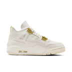 Air Jordan 4 Retro Metallic Gold for women, featuring sleek ivory leather and metallic gold accents.