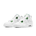 Air Jordan 4 Retro Green Metallic sneakers featuring green accents and a white design.