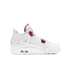 Air Jordan 4 Retro Metallic Red (GS) in white and red colorway, featuring mesh panels and classic design.