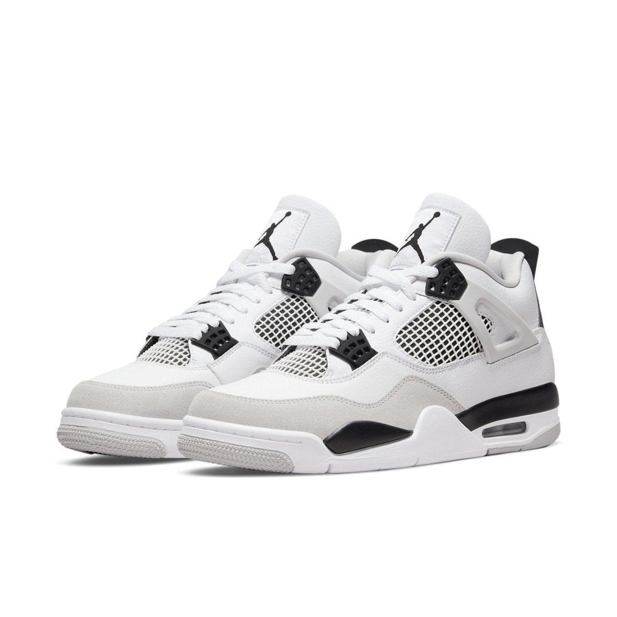 Jordan 4 Retro Military Black sneakers featuring smooth leather and breathable mesh design.