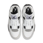Top view of Jordan 4 Retro Military Black sneakers featuring leather and mesh design with Jumpman logo.