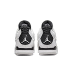 Rear view of Jordan 4 Retro Military Black sneakers featuring the iconic Jumpman logo.