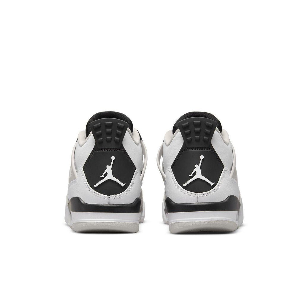 Rear view of Air Jordan 4 Retro Military Black (GS) showcasing sleek design and iconic Jumpman logo.