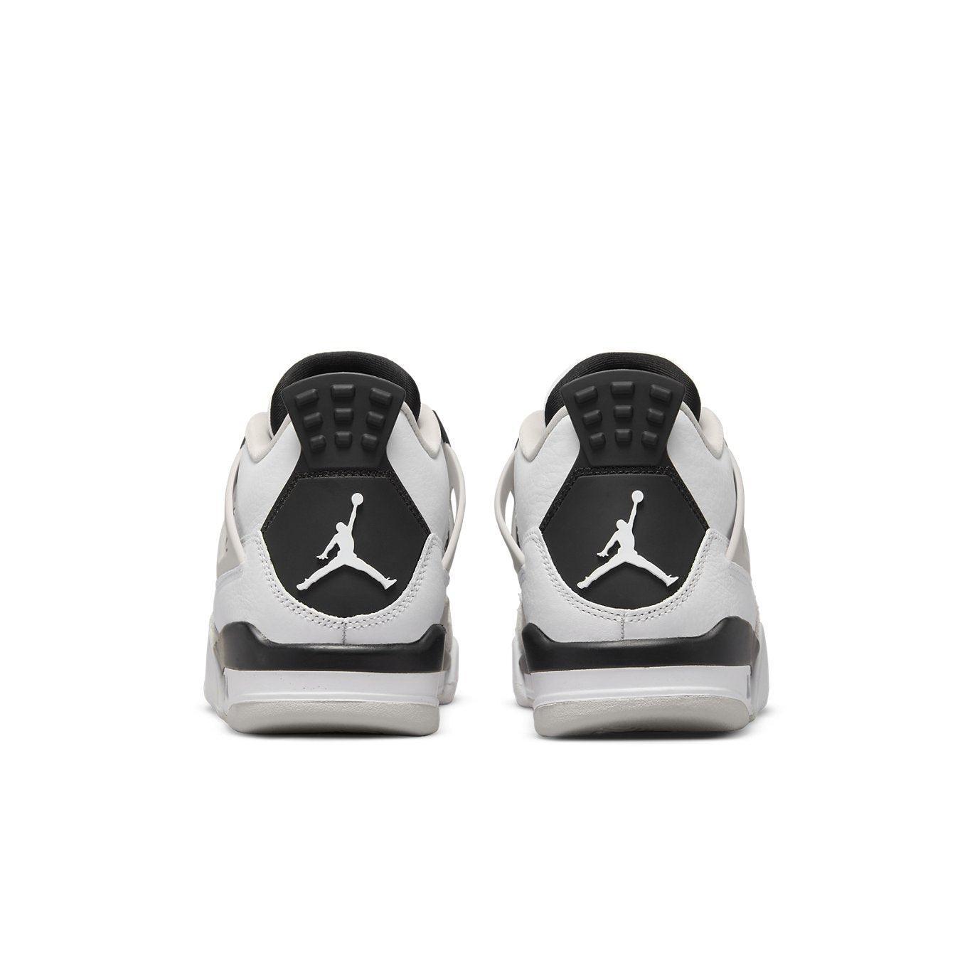 Rear view of Air Jordan 4 Retro Military Black (GS) showcasing sleek design and iconic Jumpman logo.