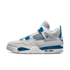 Air Jordan 4 Retro Military Blue 2024 featuring sleek ivory leather and breathable mesh.