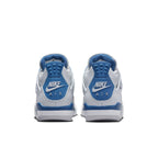 Retro Air Jordan 4 Military Blue 2024 sneakers showing back view with signature Nike branding.