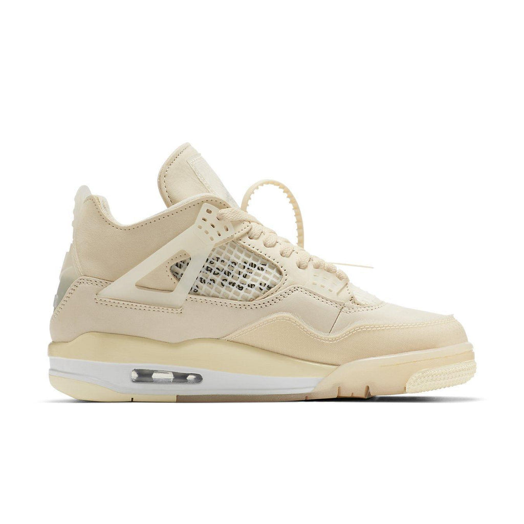 Jordan 4 Retro Off-White Sail women's sneaker featuring muted off-white leather and semi-translucent detailing.