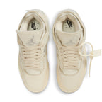 Top view of women's Jordan 4 Retro Off-White Sail sneakers featuring off-white leather and translucent detailing.