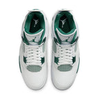 Top view of Air Jordan 4 Retro Oxidized Green featuring white leather and green accents.