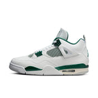 Air Jordan 4 Retro Oxidized Green sneaker featuring white leather and green accents.
