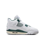 Air Jordan 4 Retro Oxidized Green GS in white leather with dark green accents and signature Jumpman logo.