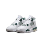 Air Jordan 4 Retro Oxidized Green GS with white leather upper and green accents, stylish sneaker for kids.