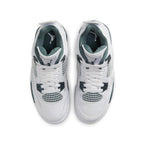 Air Jordan 4 Retro Oxidized Green (GS) top view, featuring white leather upper and dark green accents.