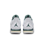 Back view of Air Jordan 4 Retro Oxidized Green GS with white leather and dark green Jumpman logo.