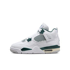 Air Jordan 4 Retro Oxidized Green GS sneaker with white leather and dark green accents.