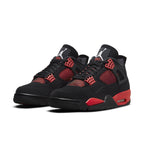 Air Jordan 4 Retro Red Thunder sneaker featuring black nubuck upper and red accents.