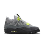 Jordan 4 Retro SE 95 Neon sneakers featuring a gray mesh upper with neon green accents.