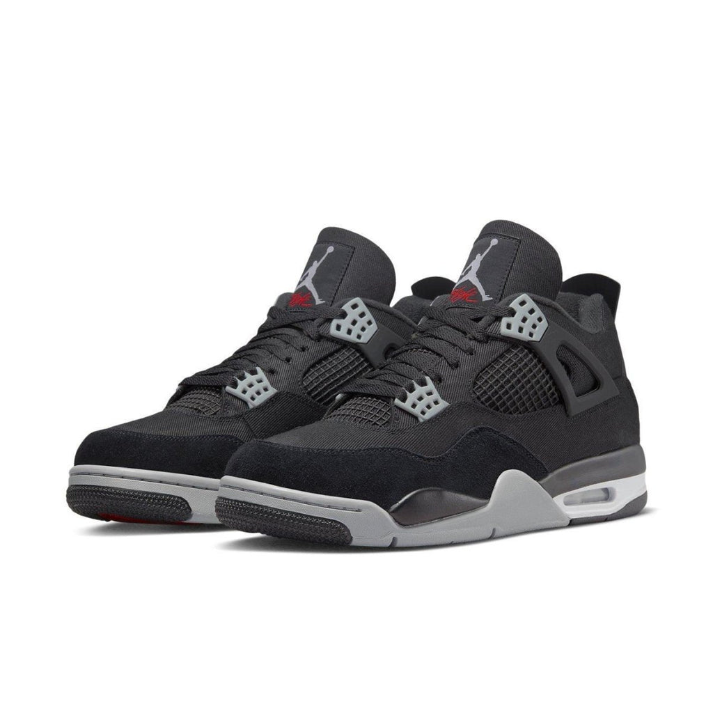 Air Jordan 4 Retro SE Black Canvas sneaker with black canvas and grey suede accents.
