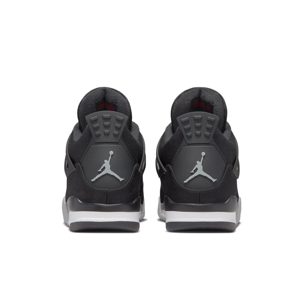 Retro Air Jordan 4 SE Black Canvas rear view with gray Jumpman logo and suede detailing.
