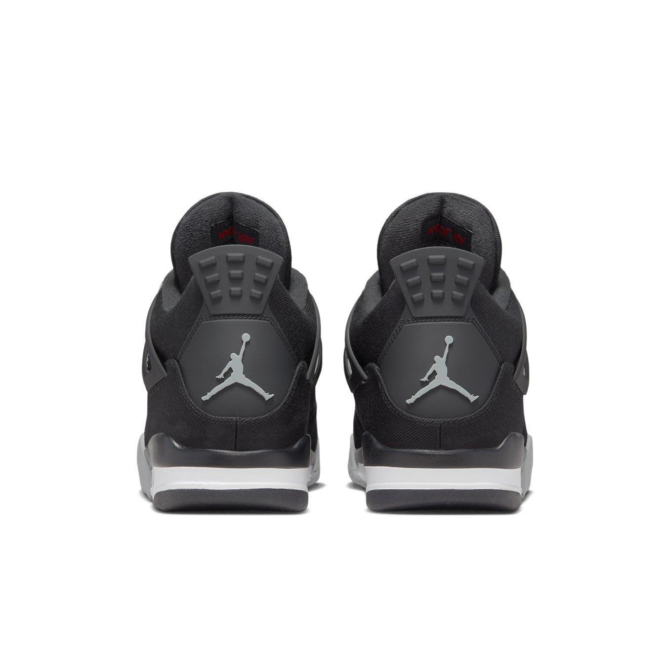 Retro Air Jordan 4 SE Black Canvas rear view with gray Jumpman logo and suede detailing.