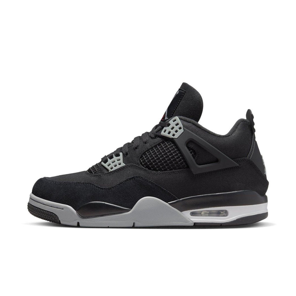 Air Jordan 4 Retro SE Black Canvas side view featuring black canvas and gray suede accents.