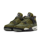 Air Jordan 4 Retro SE Craft in Medium Olive, featuring nubuck and suede upper with black details.