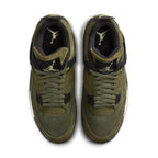 Air Jordan 4 Retro SE Craft Medium Olive sneakers top view showcasing nubuck and suede details.