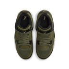 Air Jordan 4 Retro SE Craft Medium Olive GS top view showcasing nubuck and suede upper design.