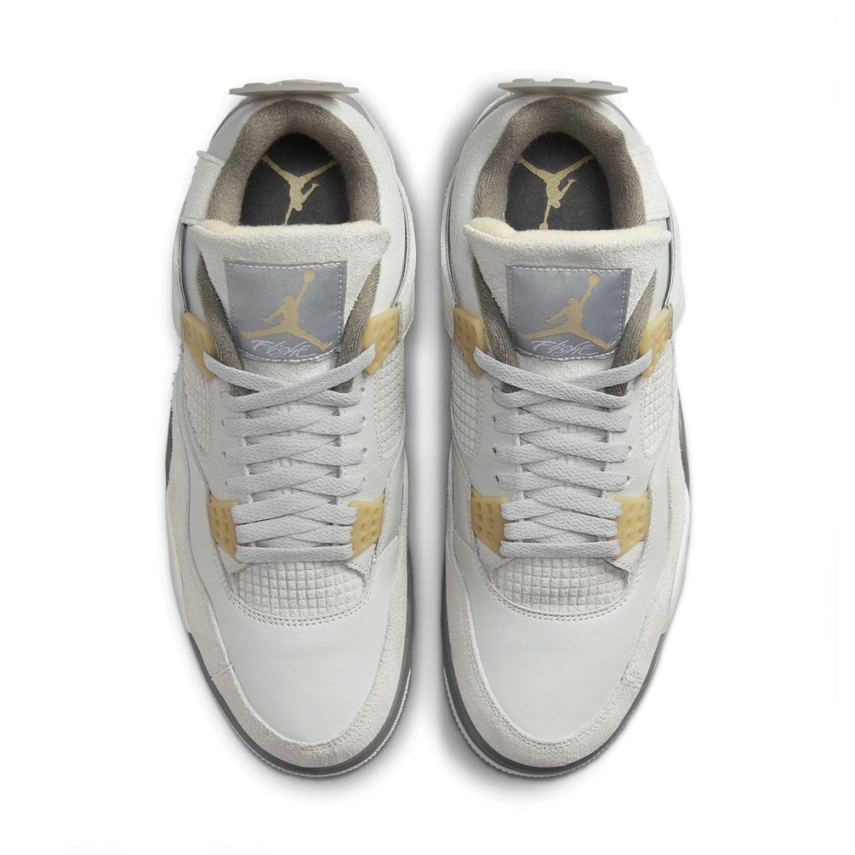 Air Jordan 4 Retro SE Craft Photon Dust top view with light grey leather and suede detailing.