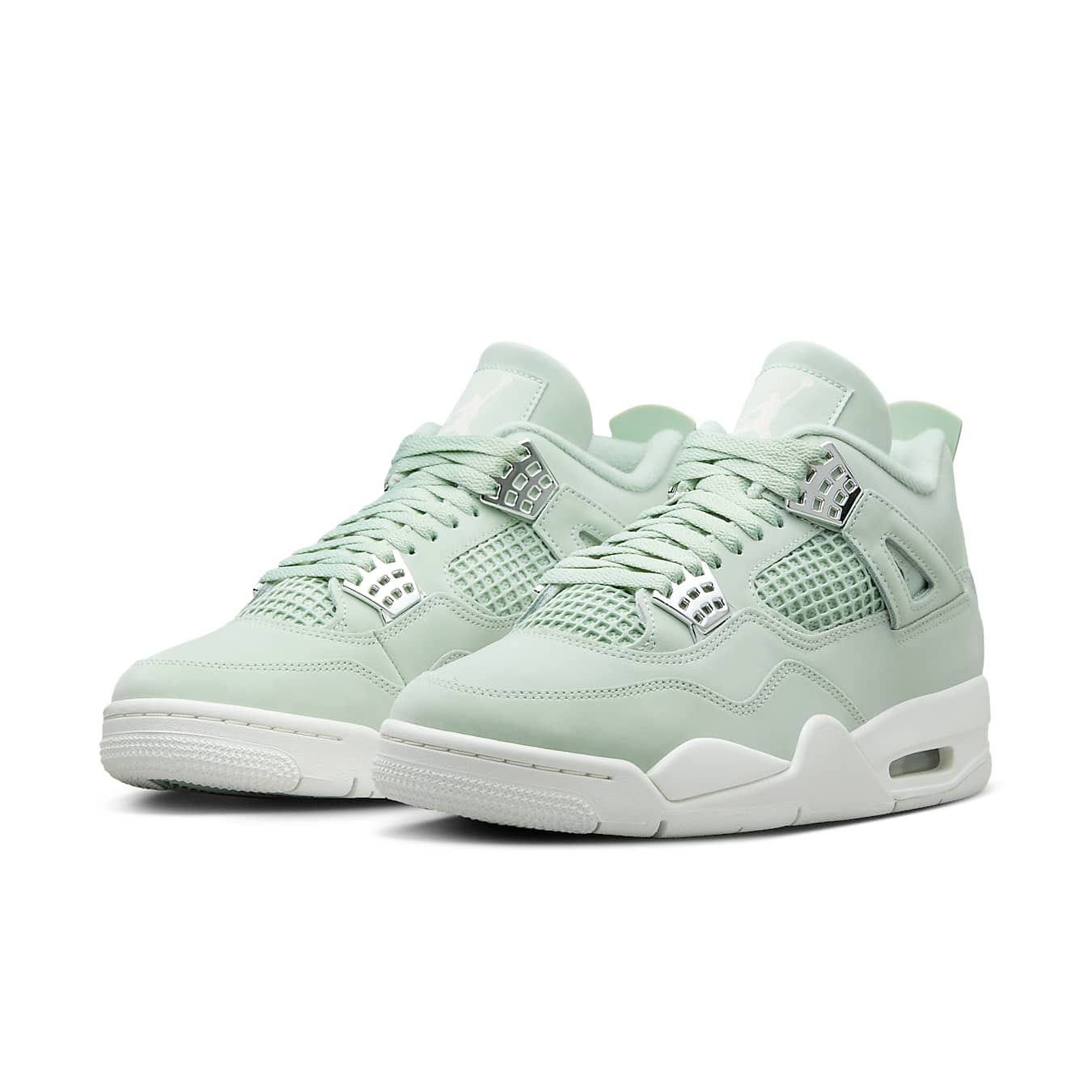 Jordan 4 Retro Seafoam Sail women's sneakers, mint green design, stylish and comfortable footwear, perfect for casual wear.