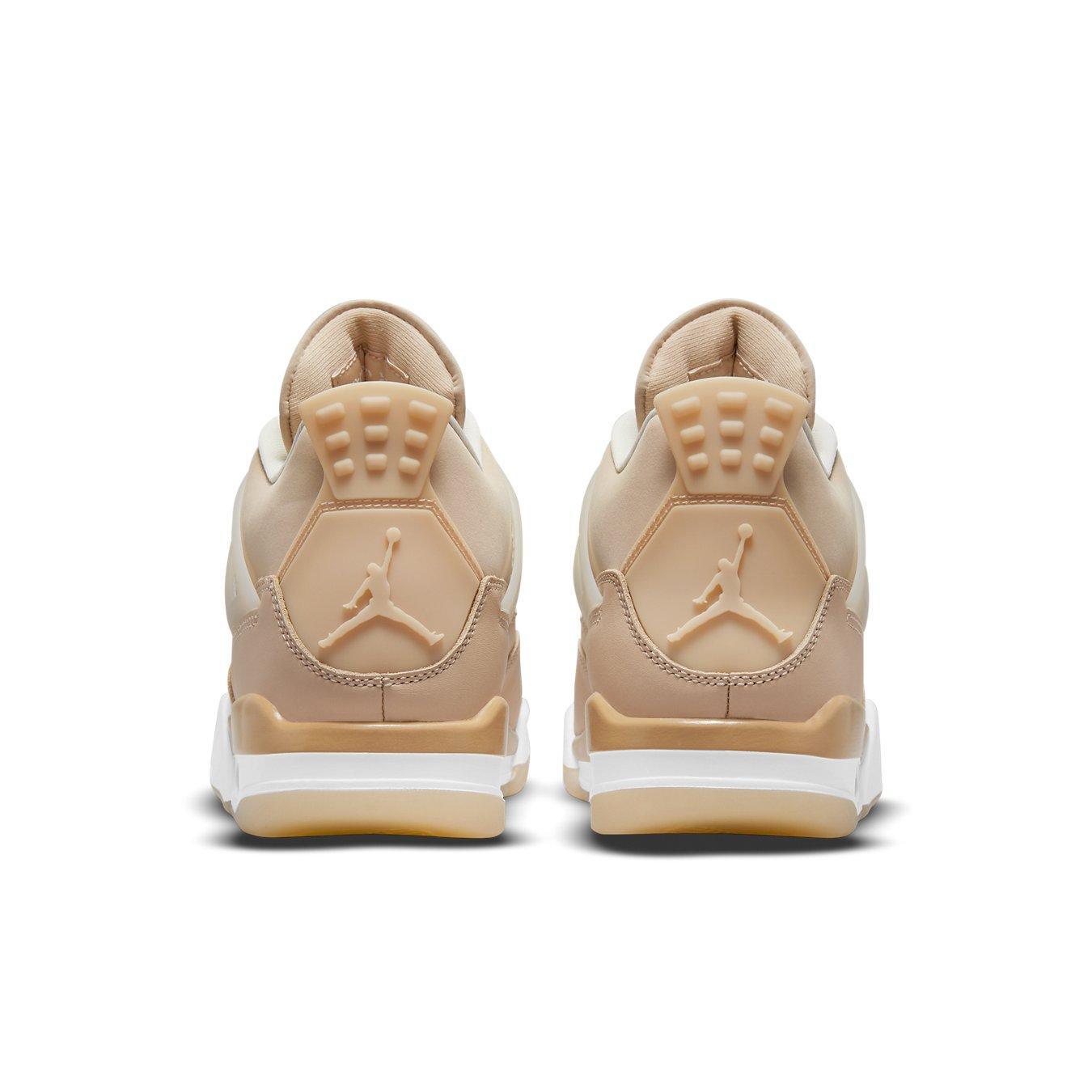 Back view of Jordan 4 Retro Shimmer women's sneakers showcasing elegant design and iconic Air Jordan logo.