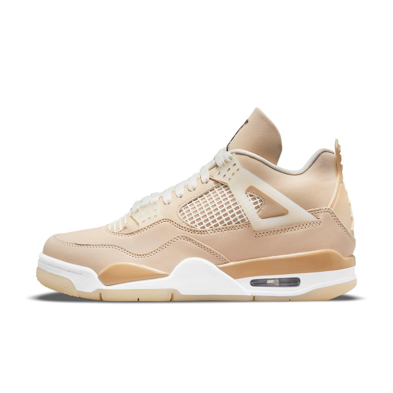 Jordan 4 Retro Shimmer (W) women's sneaker in beige tones with mesh panels and signature design elements.