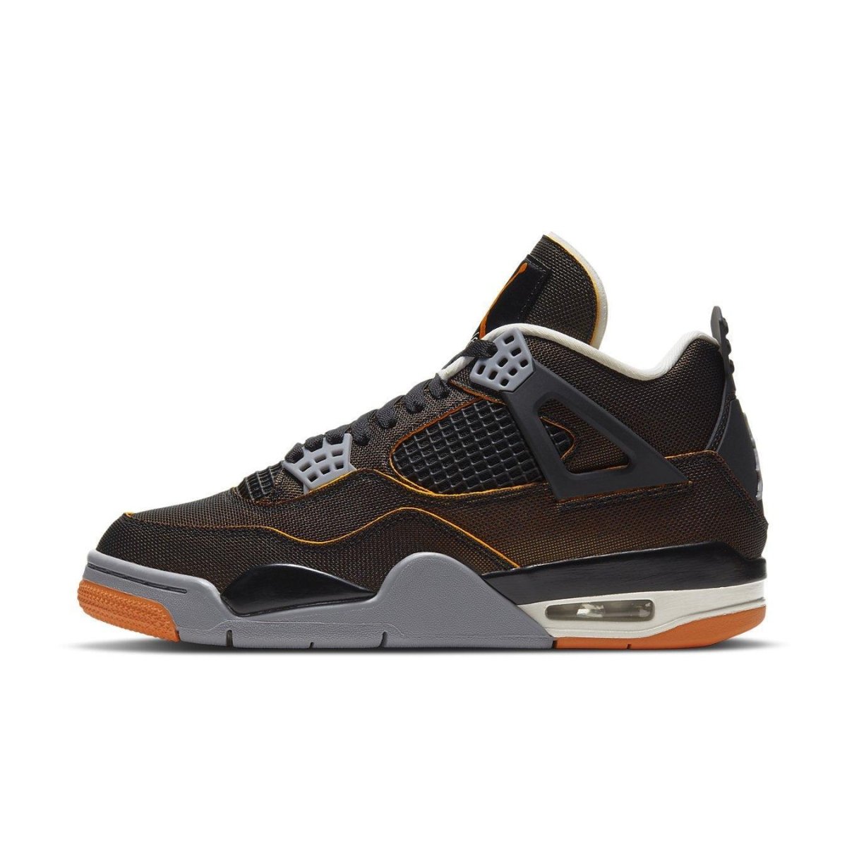 Air Jordan 4 Retro Starfish featuring a black mesh upper and vibrant orange accents, showcasing a unique astronaut-inspired design.