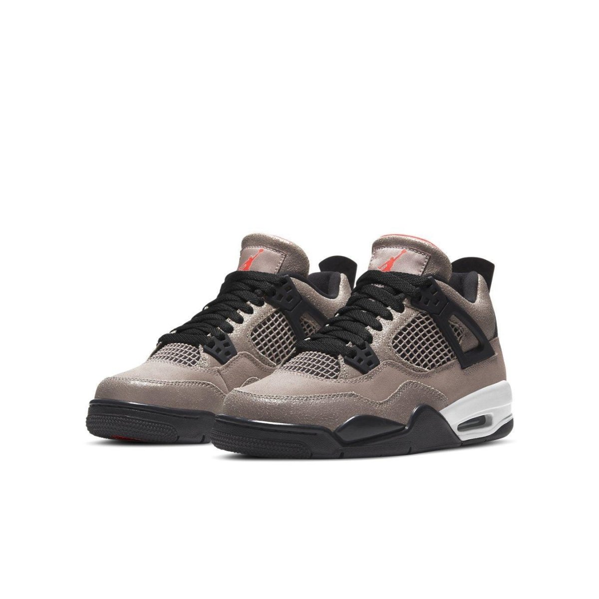 Air Jordan 4 Retro 'Taupe Haze' in taupe and black, featuring unique suede upper and mesh details.