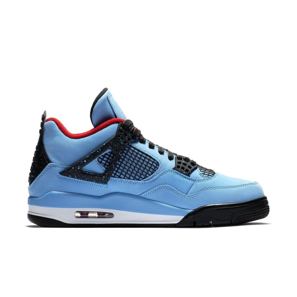Jordan 4 Retro Travis Scott Cactus Jack sneaker in blue with black and red accents, inspired by Houston sports.