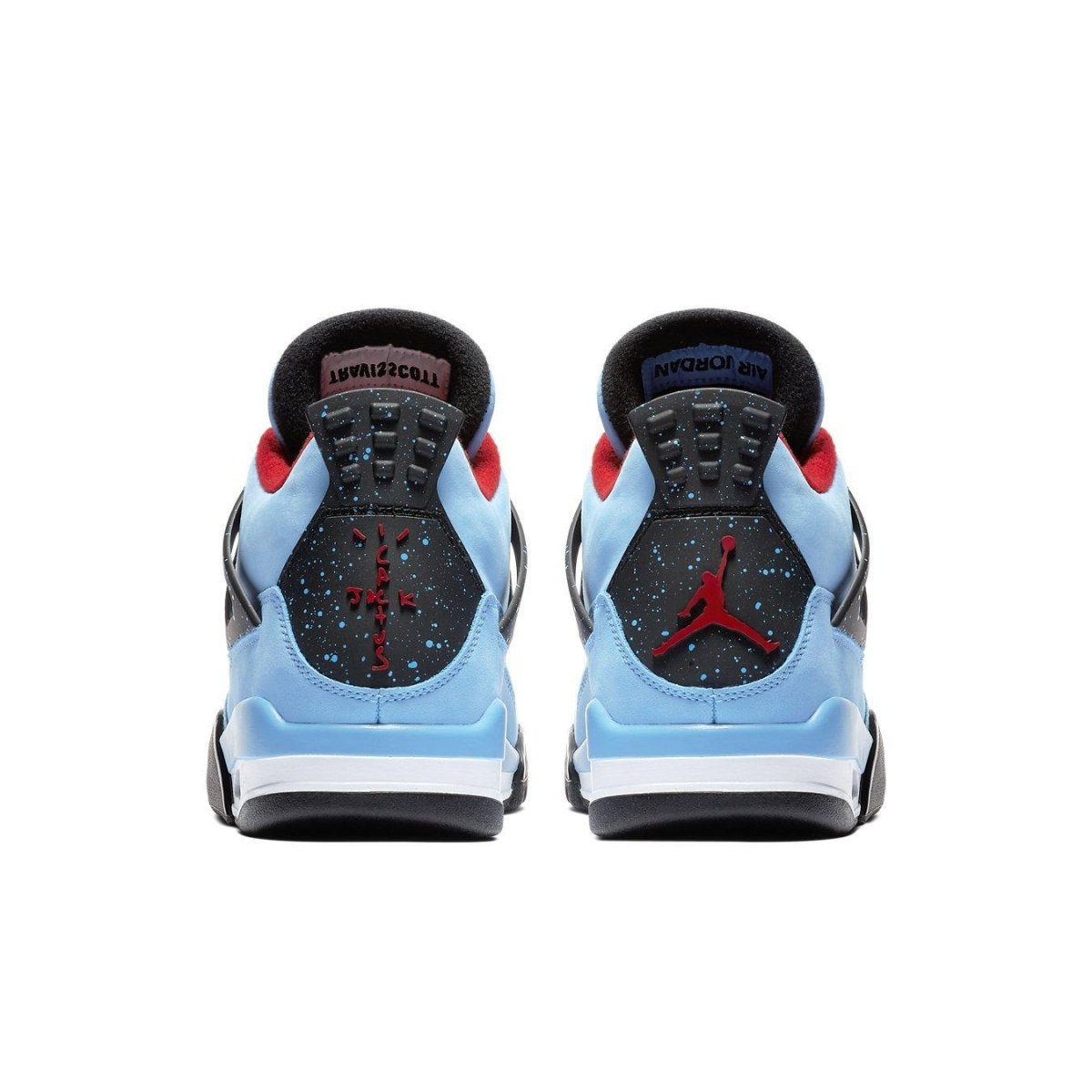 Back view of Air Jordan 4 Retro Travis Scott Cactus Jack sneakers with unique color detailing.