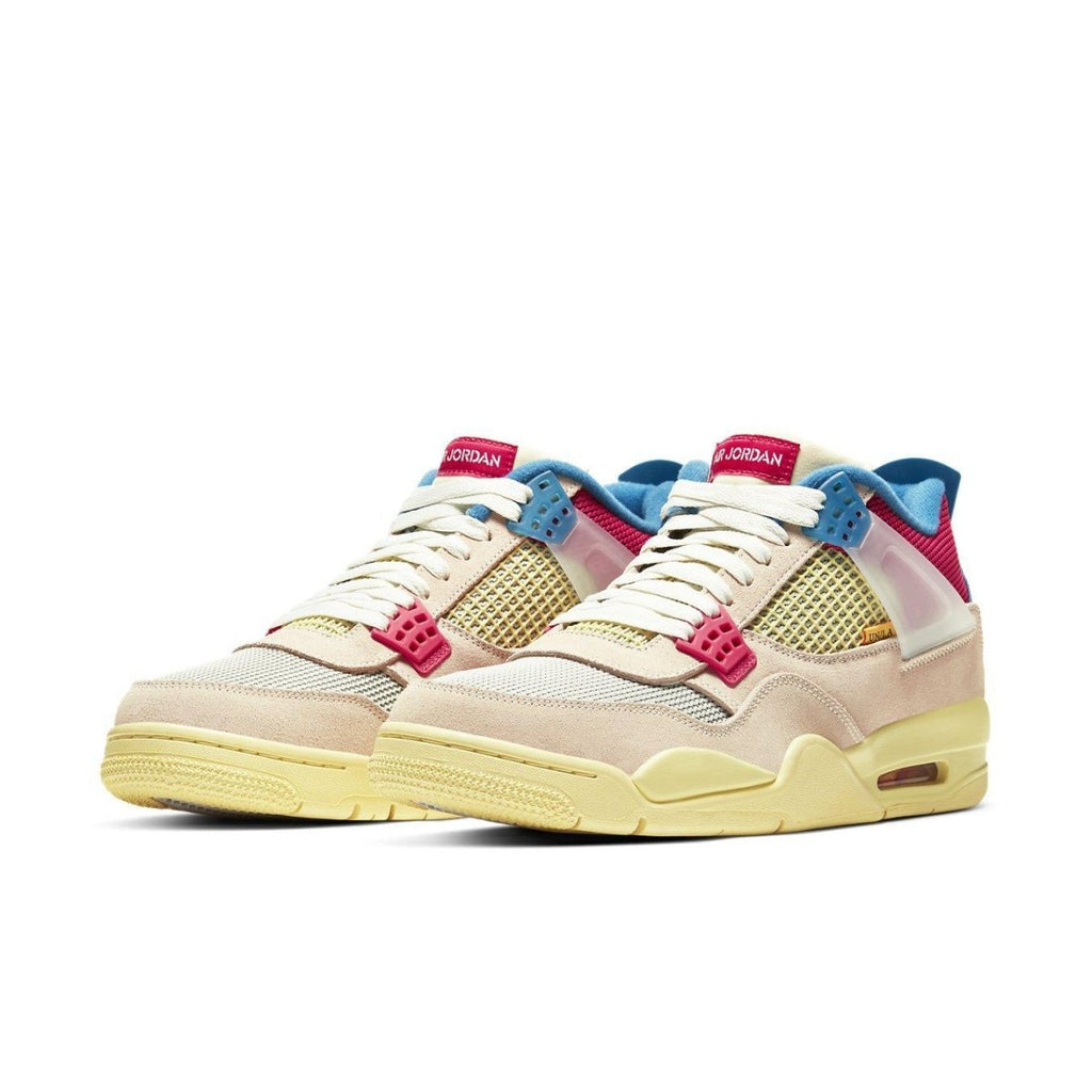 Air Jordan 4 Retro Union Guava Ice featuring pink suede, mesh details, and TPU wings for support.