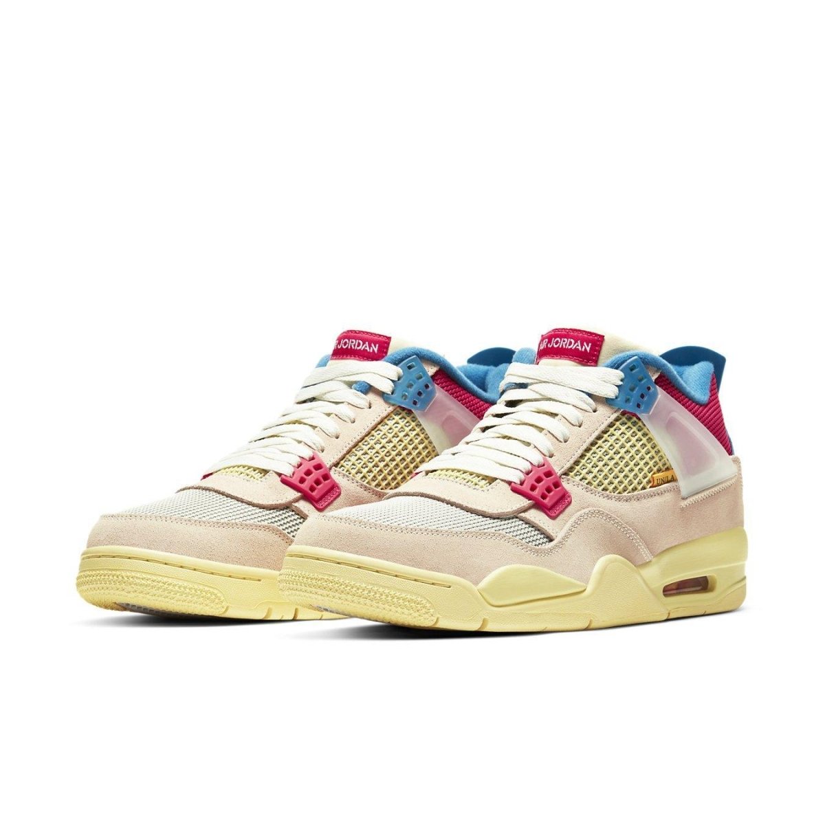 Air Jordan 4 Retro Union Guava Ice featuring pink suede, mesh details, and TPU wings for support.