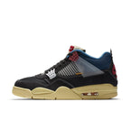 Jordan 4 Retro Union Off Noir sneaker featuring black and blue upper with sail sole.