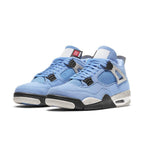 Air Jordan 4 Retro University Blue featuring suede upper and OG mesh panels, stylish sneaker design.