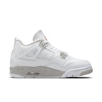 Air Jordan 4 Retro White Oreo 2021 sneaker featuring white leather and cement-inspired design elements.