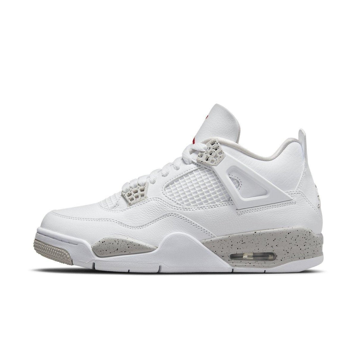 Air Jordan 4 Retro White Oreo (2021) featuring white leather upper and cement-inspired detailing.