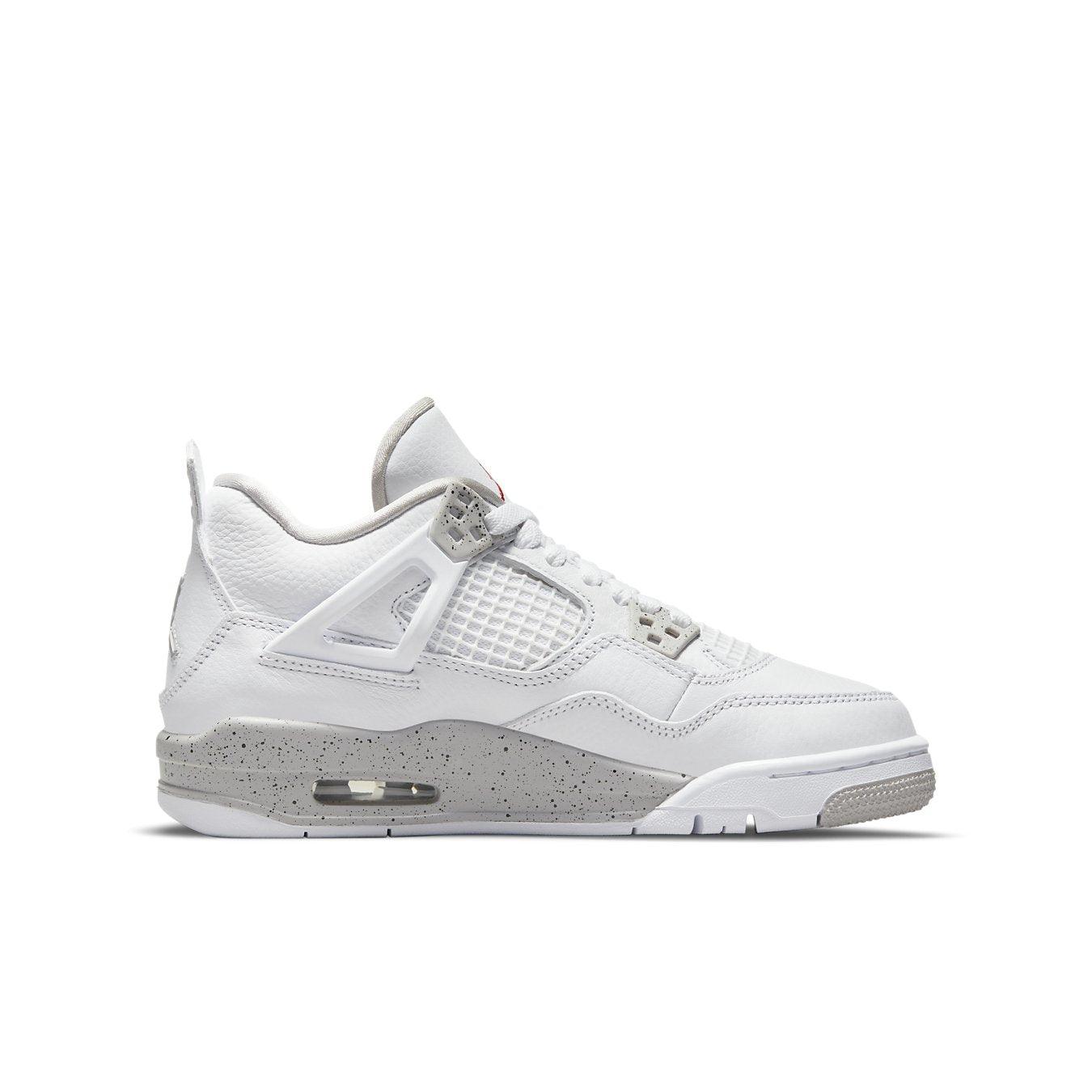 Air Jordan 4 Retro White Oreo (2021) GS sneakers in white and gray colorway, featuring classic design and premium materials.