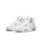 Air Jordan 4 Retro White Oreo (2021) sneaker for kids featuring white leather and grey accents.
