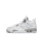 Air Jordan 4 Retro White Oreo (2021) sneaker in white and gray colorway, perfect for older kids.