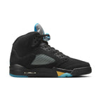 Air Jordan 5 Retro Aqua sneakers featuring black nubuck upper and aqua accents.