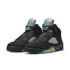 Jordan 5 Retro Aqua sneakers featuring black nubuck upper, translucent mesh, and aqua Jumpman logo.